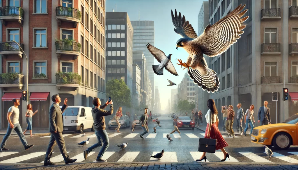Ilustración halcón peregrino en la ciudad